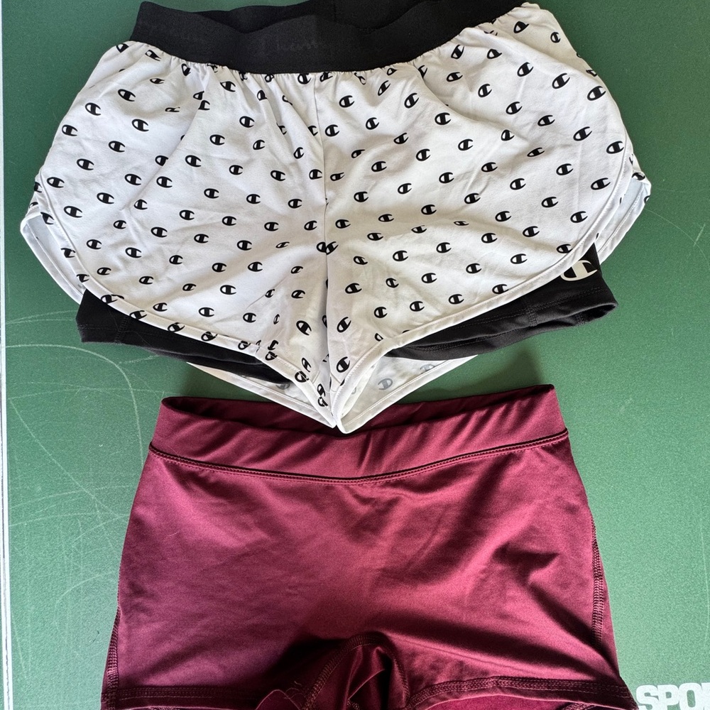 2 Champion Women's athletic Shorts burgandy maroon spandex shorts size S cheer